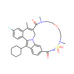 CC1=C2Cn3c(c(C4CCCCC4)c4ccc(cc43)C(=O)NS(=O)(=O)N(C)CCOCCN(C)C2=O)-c2ccc(F)cc21 ZINC000143689729