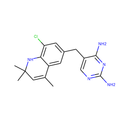 CC1=CC(C)(C)Nc2c(Cl)cc(Cc3cnc(N)nc3N)cc21 ZINC000029559660