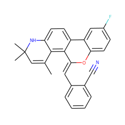 CC1=CC(C)(C)Nc2ccc3c(c21)/C(=C/c1ccccc1C#N)Oc1ccc(F)cc1-3 ZINC000013527217