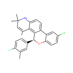 CC1=CC(C)(C)Nc2ccc3c(c21)[C@H](c1ccc(F)c(C)c1)Oc1ccc(Cl)cc1-3 ZINC000013777194