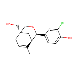 CC1=CC[C@@]2(CO)CO[C@@H](c3ccc(O)c(Cl)c3)[C@@H]1C2 ZINC000028119716