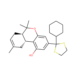 CC1=CC[C@@H]2[C@@H](C1)c1c(O)cc(C3(C4CCCCC4)SCCS3)cc1OC2(C)C ZINC000013840297