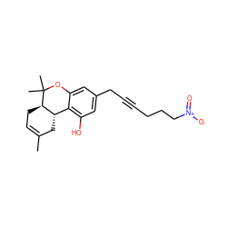 CC1=CC[C@@H]2[C@@H](C1)c1c(O)cc(CC#CCCC[N+](=O)[O-])cc1OC2(C)C ZINC000013557667