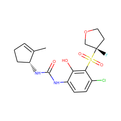 CC1=CCC[C@H]1NC(=O)Nc1ccc(Cl)c(S(=O)(=O)[C@@]2(F)CCOC2)c1O ZINC001772625125