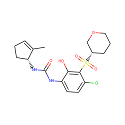 CC1=CCC[C@H]1NC(=O)Nc1ccc(Cl)c(S(=O)(=O)[C@H]2CCCOC2)c1O ZINC001772640762