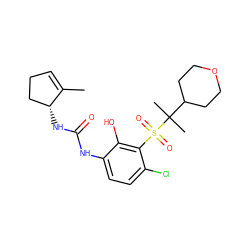 CC1=CCC[C@H]1NC(=O)Nc1ccc(Cl)c(S(=O)(=O)C(C)(C)C2CCOCC2)c1O ZINC001772624119