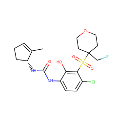 CC1=CCC[C@H]1NC(=O)Nc1ccc(Cl)c(S(=O)(=O)C2(CF)CCOCC2)c1O ZINC001772625266