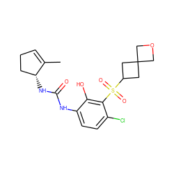 CC1=CCC[C@H]1NC(=O)Nc1ccc(Cl)c(S(=O)(=O)C2CC3(COC3)C2)c1O ZINC001772626648