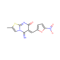 CC1=CN2C(=N)/C(=C/c3ccc([N+](=O)[O-])o3)C(=O)N=C2S1 ZINC000004486885