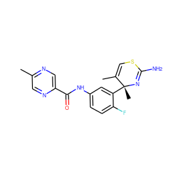 CC1=CSC(N)=N[C@]1(C)c1cc(NC(=O)c2cnc(C)cn2)ccc1F ZINC000147104554