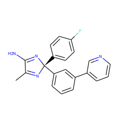 CC1=N[C@@](c2ccc(F)cc2)(c2cccc(-c3cccnc3)c2)N=C1N ZINC000095577466