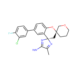 CC1=N[C@@]2(C[C@@]3(CCCOC3)Oc3ccc(-c4ccc(F)c(Cl)c4)cc32)N=C1N ZINC000169708635