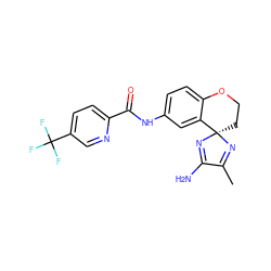 CC1=N[C@@]2(CCOc3ccc(NC(=O)c4ccc(C(F)(F)F)cn4)cc32)N=C1N ZINC000169708515