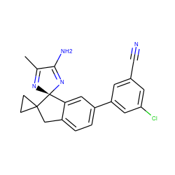 CC1=N[C@@]2(N=C1N)c1cc(-c3cc(Cl)cc(C#N)c3)ccc1CC21CC1 ZINC000169708730