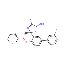 CC1=N[C@]2(C[C@@H]([C@H]3CCCOC3)Oc3ccc(-c4cccc(Cl)c4)cc32)N=C1N ZINC000166379705