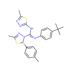 CC1=NN(/C(=N/c2ccc(C(C)(C)C)cc2)Nc2nnc(C)s2)[C@H](c2ccc(C)cc2)S1 ZINC000008829008