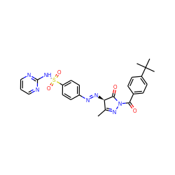 CC1=NN(C(=O)c2ccc(C(C)(C)C)cc2)C(=O)[C@@H]1/N=N/c1ccc(S(=O)(=O)Nc2ncccn2)cc1 ZINC000049757223