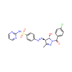 CC1=NN(C(=O)c2ccc(Cl)cc2)[C@@H](O)[C@@H]1/N=N/c1ccc(S(=O)(=O)Nc2ncccn2)cc1 ZINC000149179570