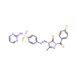 CC1=NN(C(=O)c2ccc(Cl)cc2)C(=O)[C@H]1/N=N/c1ccc(S(=O)(=O)Nc2ncccn2)cc1 ZINC000049767032