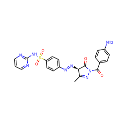 CC1=NN(C(=O)c2ccc(N)cc2)C(=O)[C@@H]1/N=N/c1ccc(S(=O)(=O)Nc2ncccn2)cc1 ZINC000049757224