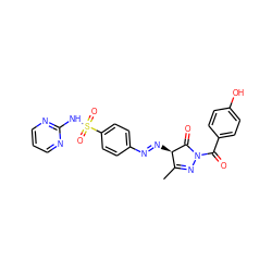 CC1=NN(C(=O)c2ccc(O)cc2)C(=O)[C@@H]1/N=N/c1ccc(S(=O)(=O)Nc2ncccn2)cc1 ZINC000049757449