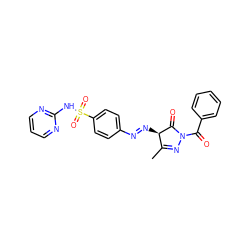 CC1=NN(C(=O)c2ccccc2)C(=O)[C@@H]1/N=N/c1ccc(S(=O)(=O)Nc2ncccn2)cc1 ZINC000049757505