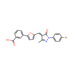 CC1=NN(c2ccc(Br)cc2)C(=O)/C1=C/c1ccc(-c2cccc(C(=O)O)c2)o1 ZINC000100148207