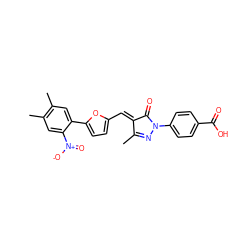 CC1=NN(c2ccc(C(=O)O)cc2)C(=O)/C1=C/c1ccc(-c2cc(C)c(C)cc2[N+](=O)[O-])o1 ZINC000013838357