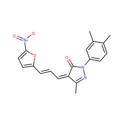 CC1=NN(c2ccc(C)c(C)c2)C(=O)/C1=C\C=C\c1ccc([N+](=O)[O-])o1 ZINC000004839125