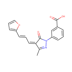 CC1=NN(c2cccc(C(=O)O)c2)C(=O)/C1=C\C=C\c1ccco1 ZINC000013111026