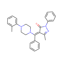 CC1=NN(c2ccccc2)C(=O)/C1=C(/c1ccccc1)N1CCN(c2ccccc2C)CC1 ZINC000027321829