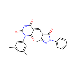 CC1=NN(c2ccccc2)C(=O)[C@H]1/C=C1/C(=O)NC(=O)N(c2cc(C)cc(C)c2)C1=O ZINC000004499331