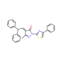 CC1=NN(c2nc(-c3ccccc3)cs2)C(=O)/C1=C/C(c1ccccc1)c1ccccc1 ZINC000223774645