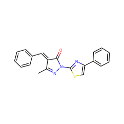 CC1=NN(c2nc(-c3ccccc3)cs2)C(=O)/C1=C/c1ccccc1 ZINC000223775075