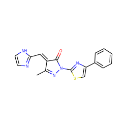 CC1=NN(c2nc(-c3ccccc3)cs2)C(=O)/C1=C/c1ncc[nH]1 ZINC000299864274