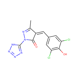 CC1=NN(c2nnn[nH]2)C(=O)/C1=C\c1cc(Cl)c(O)c(Cl)c1 ZINC000101161710