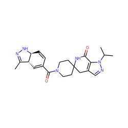 CC1=NN[C@H]2C=CC(C(=O)N3CCC4(CC3)Cc3cnn(C(C)C)c3C(=O)N4)=C[C@H]12 ZINC000261131723