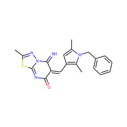 CC1=NN2C(=N)/C(=C\c3cc(C)n(Cc4ccccc4)c3C)C(=O)N=C2S1 ZINC000005576309