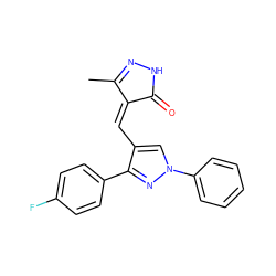 CC1=NNC(=O)/C1=C\c1cn(-c2ccccc2)nc1-c1ccc(F)cc1 ZINC000013130661