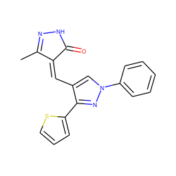 CC1=NNC(=O)/C1=C\c1cn(-c2ccccc2)nc1-c1cccs1 ZINC000100529769