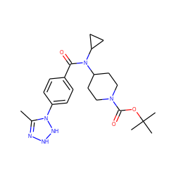 CC1=NNNN1c1ccc(C(=O)N(C2CC2)C2CCN(C(=O)OC(C)(C)C)CC2)cc1 ZINC000223640575