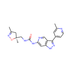 CC1=NO[C@](C)(CNC(=O)Nc2cc3[nH]nc(-c4ccnc(C)c4)c3cn2)C1 ZINC000261192974