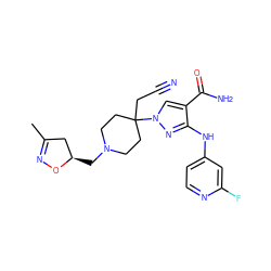 CC1=NO[C@H](CN2CCC(CC#N)(n3cc(C(N)=O)c(Nc4ccnc(F)c4)n3)CC2)C1 ZINC000220995061