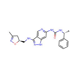 CC1=NO[C@H](CNc2n[nH]c3cc(NC(=O)N[C@H](C)c4ccccc4)ncc23)C1 ZINC001772656009