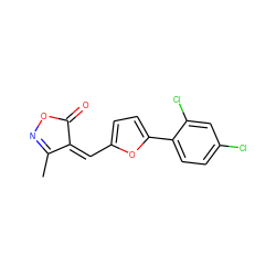 CC1=NOC(=O)/C1=C\c1ccc(-c2ccc(Cl)cc2Cl)o1 ZINC000013124825