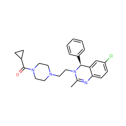 CC1=Nc2ccc(Cl)cc2[C@H](c2ccccc2)N1CCN1CCN(C(=O)C2CC2)CC1 ZINC000072123125