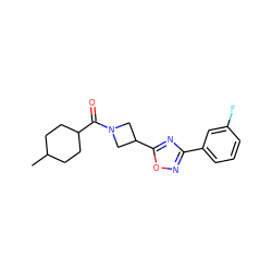 CC1CCC(C(=O)N2CC(c3nc(-c4cccc(F)c4)no3)C2)CC1 ZINC000095578355