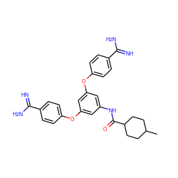 CC1CCC(C(=O)Nc2cc(Oc3ccc(C(=N)N)cc3)cc(Oc3ccc(C(=N)N)cc3)c2)CC1 ZINC000140392079