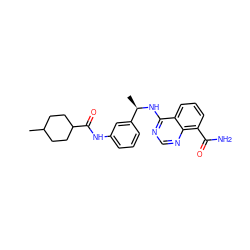 CC1CCC(C(=O)Nc2cccc([C@@H](C)Nc3ncnc4c(C(N)=O)cccc34)c2)CC1 ZINC000114344424