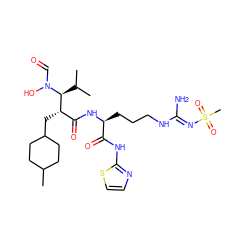 CC1CCC(C[C@@H](C(=O)N[C@@H](CCCN/C(N)=N/S(C)(=O)=O)C(=O)Nc2nccs2)[C@H](C(C)C)N(O)C=O)CC1 ZINC000027426970